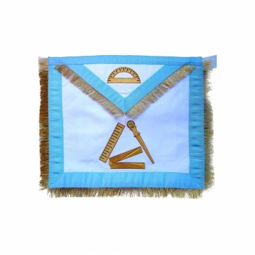 12TH DEGREE SCOTTISH RITE APRON WHITE WITH SKY BLUE BORDERS GOLD FRINGE