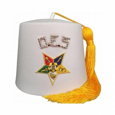 OES Fez Hat Pure White Machine Embroidered
