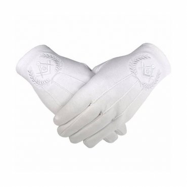 Master Mason Blue Lodge Gloves - All White Cotton Square & Compass