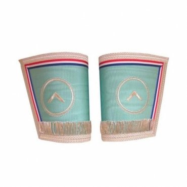 Worshipful Master Emulation Rite French Regulation Cuff - Sky Blue Hand Embroidered with Fringe