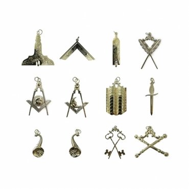 Officers Blue Lodge Officer Collar Jewel Set - Silver Metal