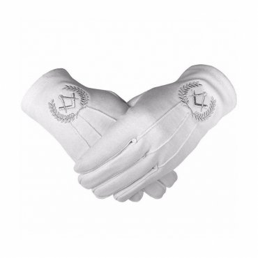 Master Mason Blue Lodge Gloves - White Cotton with Silver Square & Compass