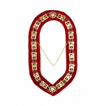 Shriners Chain Collar Gold Plated on Red Velvet