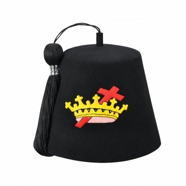 Knights Templar Fez Hat Red & Gold Emblem (Rhinestones option)