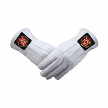 Knights Templar Commandery Gloves - White Leather With Black Patch