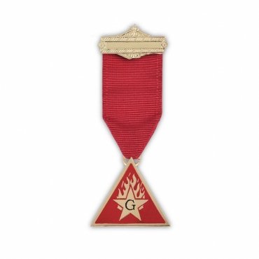 Architect Allied Masonic Degrees Breast Jewel - Gold Plated With Ribbon Flaming Star