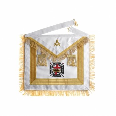 KNIGHTS-TEMPLAR COMMANDERY APRON - WHITE & GOLD MACHINE EMBROIDERY WITH FRINGE