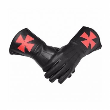 Knights Templar Commandery Gauntlet - Black Leather with Red Cross