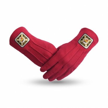 Knights Templar Commandery Gloves - Red Cotton With Square Patch