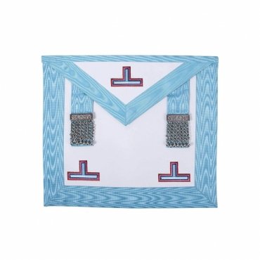 WORSHIPFUL MASTER EMULATION RITE ENGLISH REGULATION APRON TURQUOISE MOIRE WITH SILVER TRIPLE TAUS