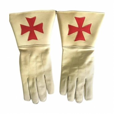 Knights Templar Commandery Gauntlet - Buff Leather with Red Maltese Cross