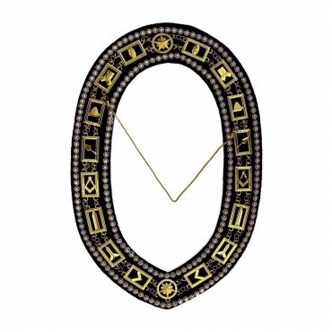 Blue Lodge Chain Collar - Gold Plated with Rhinestones on Blue Velvet