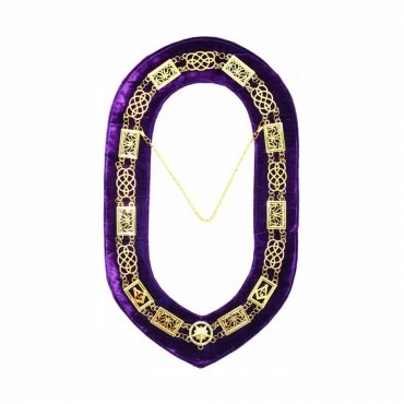Grand Officers Blue Lodge Chain Collar Gold Plated on Purple Velvet