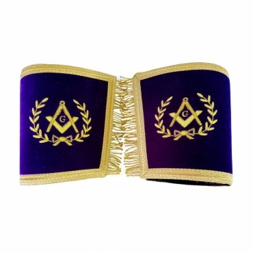 Master Mason Blue Lodge Cuff - Dark Blue with Gold Bullion Embroidery with Fringe