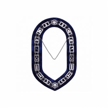 Blue Lodge Chain Collar Silver Plated on Blue Velvet