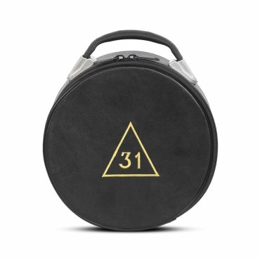 31st Degree Scottish Rite Crown Cap Case - Black Leather And Gold