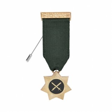 Red Cross Of Babylon AMD Breast Jewel - Gold Plated With Green Ribbon