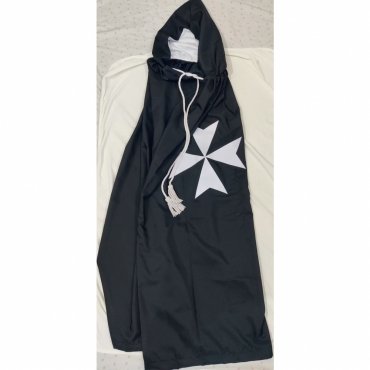 Order of Malta Commandery Mantle - Black with White Maltese Cross