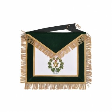 PAST SOVEREIGN GRAND MASTER ALLIED MASONIC DEGREES APRON - FOREST GREEN VELVET WITH GOLD FRINGE