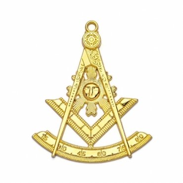 Past Master Blue Lodge Collar Jewel - Quadrant & Square Gold Metal