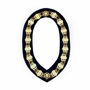 OES Chain Collar Gold Plated Square & Compass on Blue Velvet