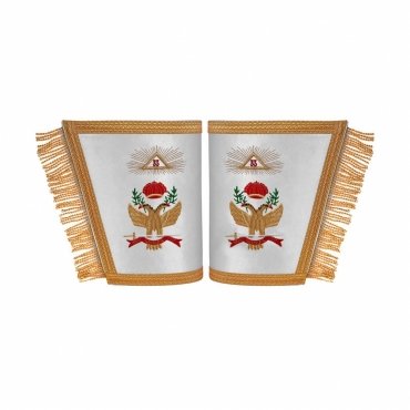 33rd Degree Scottish Rite Cuff - White Silk with Machine Embroidery Bullion