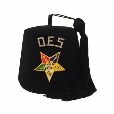 OES Fez Hat Rhinestone 1 Black Machine Embroidered