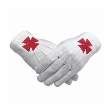Knights Templar Commandery Gloves - White with Red Nordic Cross