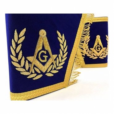 Master Mason Blue Lodge Cuff - Dark Blue & Gold Square & Compass G with Fringe