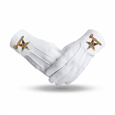 Worthy Matron OES Gloves - Pure White Cotton With Gold Gavel