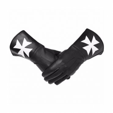 Order of Malta Commandery Gauntlet - Black Leather with White Maltese Cross