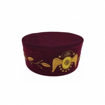 95th Degree Memphis Misraim French Regulation Crown Cap Maroon Velvet Hand Embroidery