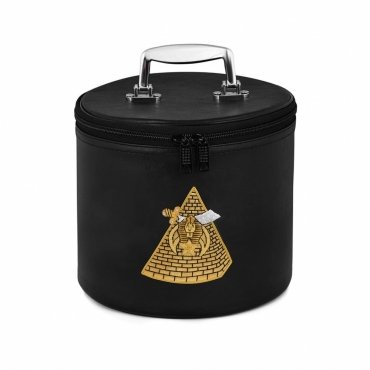 Shriners Fez Case - Black Synthetic Leather With Pyramid Emblem