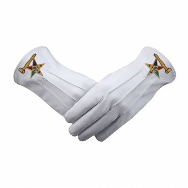 Worthy Matron OES Gloves - White Leather With Gold Gavel