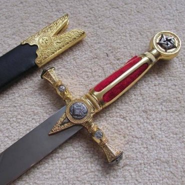 Fellowcraft Blue Lodge Sword - Square Compass Gold Ceremonial Knife W Sheath 25.3