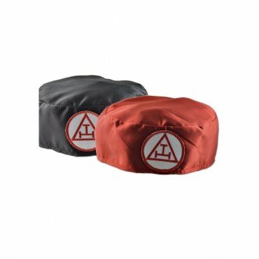 ROYAL ARCH CHAPTER CROWN CAP RED & BLACK SATIN TRIPLE TAU INSIGNIA