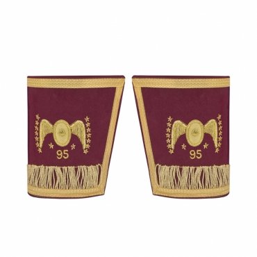 95th Degree Memphis Misraim French Regulation Cuff - Burgundy Velvet Golden Braid Hand Embroidered