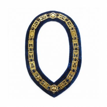 Past Master Blue Lodge Chain Collar Gold Plated on Blue Velvet