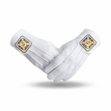 Knights Templar Commandery Gloves - White Cotton With Square Patch