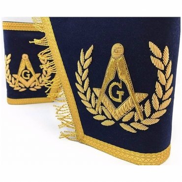 Master Mason Blue Lodge Cuff - Navy Blue Hand Embroidery Square & Compass G