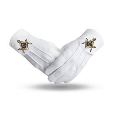 Master Mason Blue Lodge Gloves - Square & Compass G White Cotton