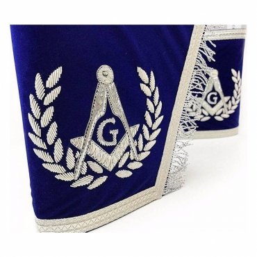Master Mason Blue Lodge Cuff - Dark Blue & Silver Hand Embroidery with Fringe