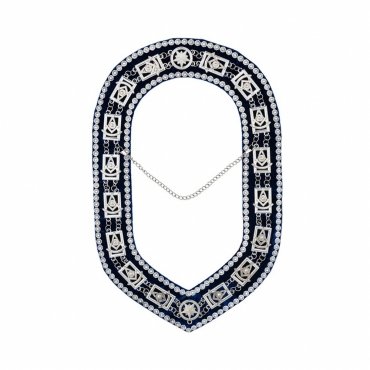Blue Lodge Chain Collar Gold Plated with Rhinestones on Blue Velvet