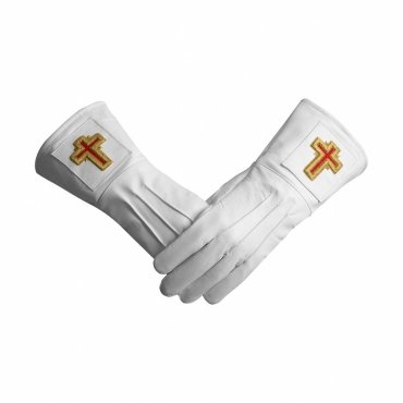 Past Commander Knights Templar Commandery Gauntlet - Leather Machine Embroidery Red & Gold Cross