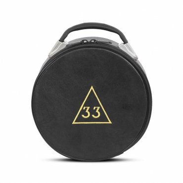 33rd Degree Scottish Rite Crown Cap Case - Black Leather And Gold