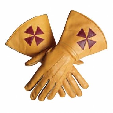 Knights Templar Commandery Gauntlet - Yellow Leather with Red Cross