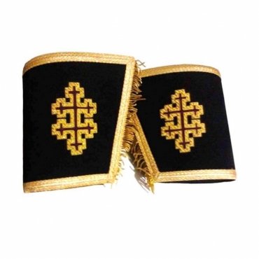 33rd Degree Scottish Rite Cuff - Black with Cross Bullion Embroidery with Fringe