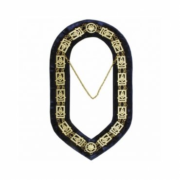 Past Master Blue Lodge Chain Collar Gold Plated on Blue Velvet