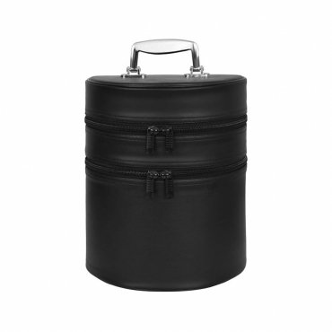 Masonic Fez Case - Imitation Black Leather With Silver Solid Handle & 2 Compartments