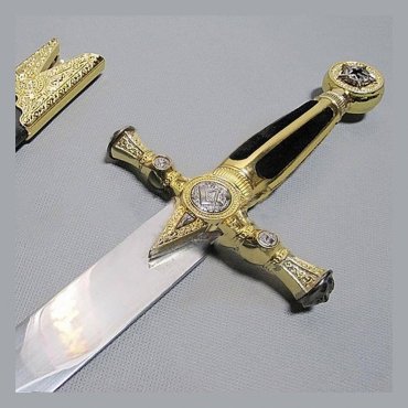 Fellowcraft Blue Lodge Sword - Square Compass Gold Knife W Scabbard Gold 25.3